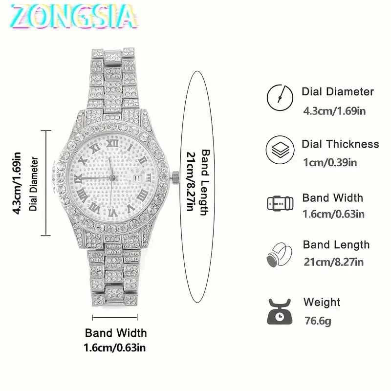 Hip-Hop Watch Luxury Set with Bracelet And Necklace