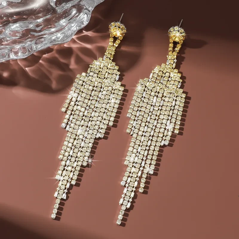 Full Rhinestone Tassel Earrings