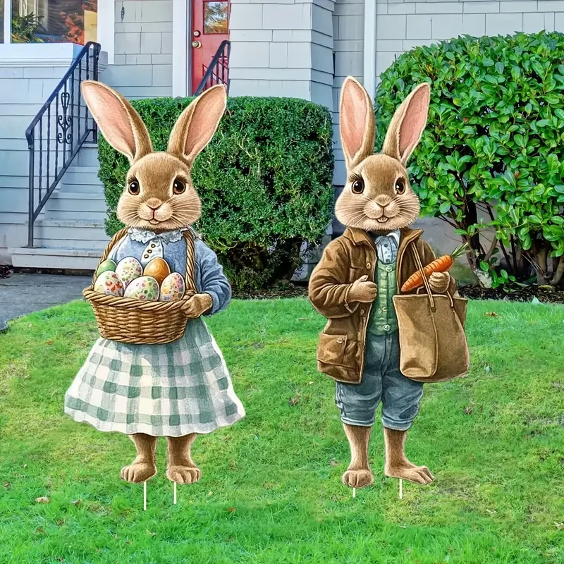 2pcs Classic Easter Bunny & Egg Yard Decorations