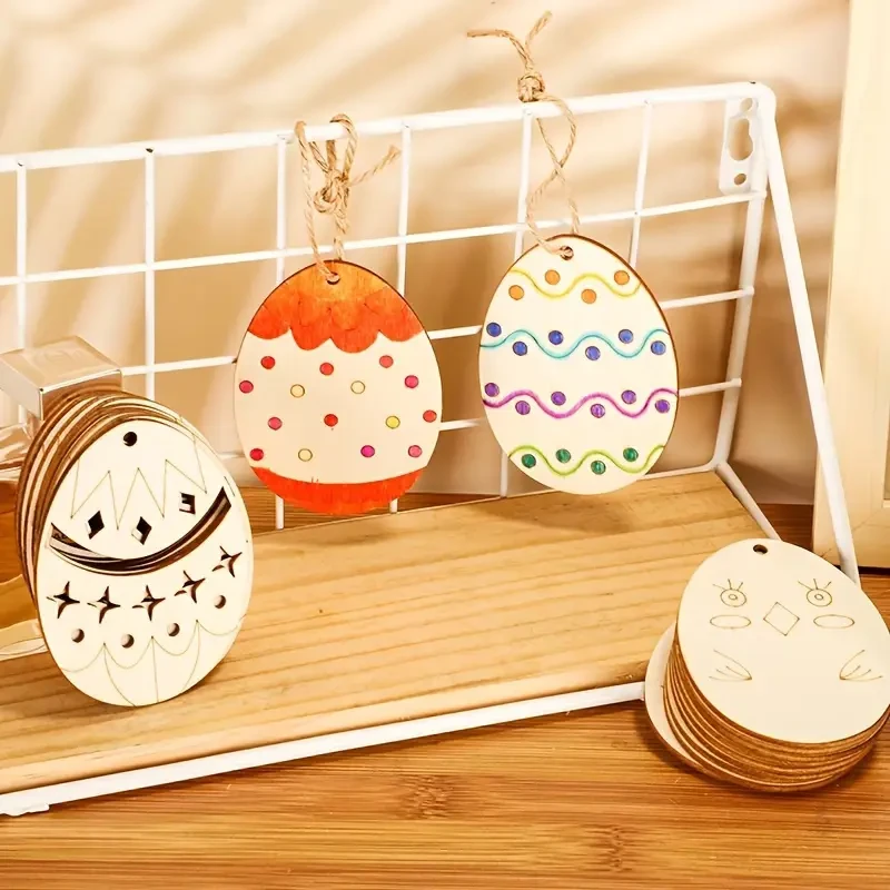 10pcs Rustic Wooden Easter Eggs with Matching Rope