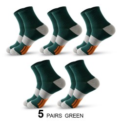 Men's Middle Tube Socks Color Matching Sports Basketball Socks 5 Pair Of Green Color