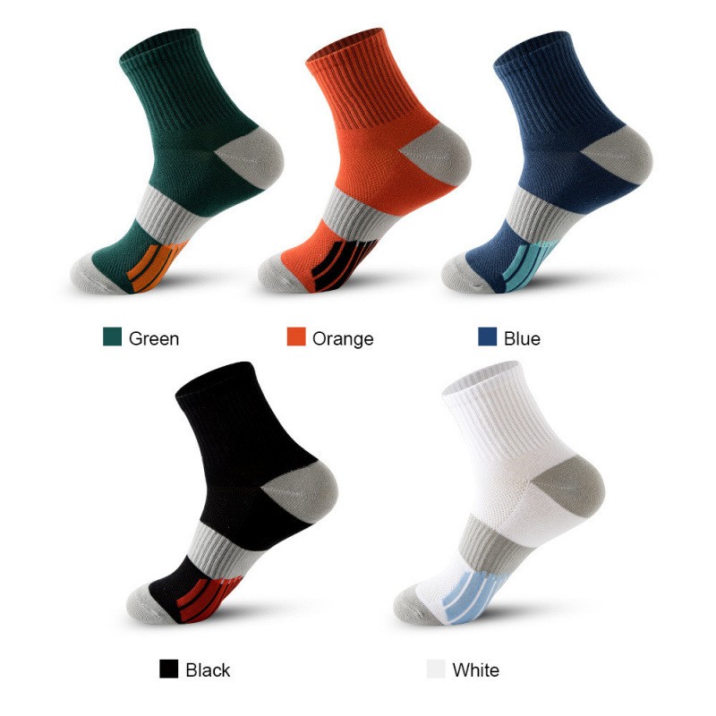 Men's Middle Tube Socks Color Matching Sports Basketball Socks 5 Pairs Each Color 1 Pair