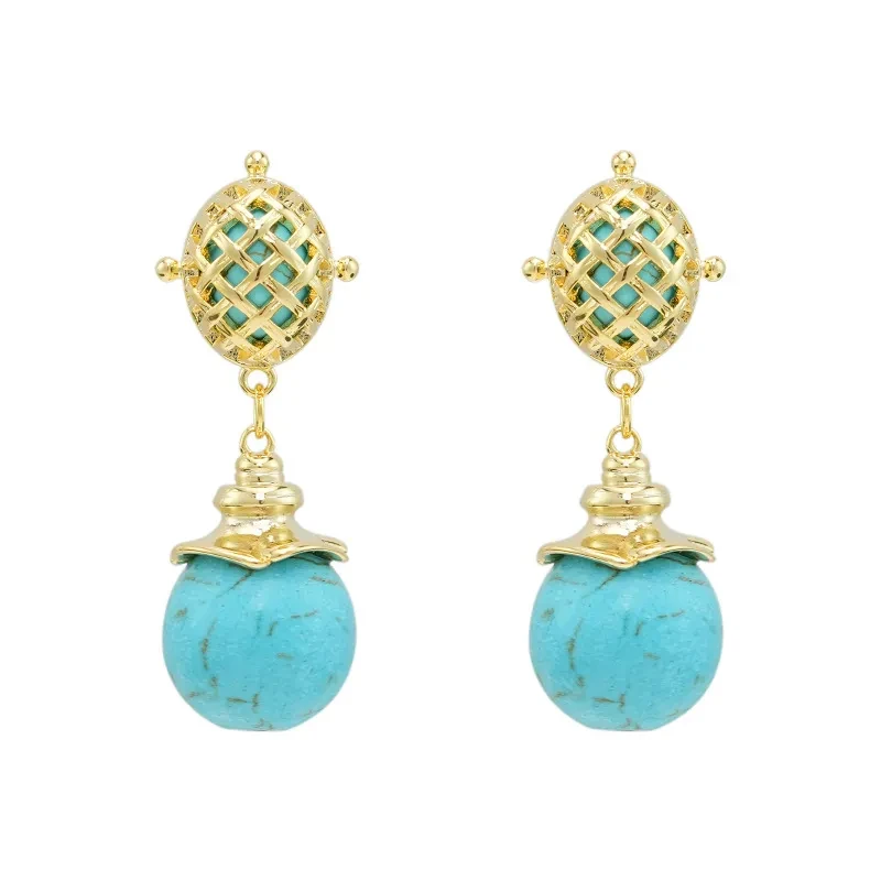 Turquoise Long Silver Pin Earrings Women