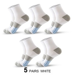 Men's Middle Tube Socks Color Matching Sports Basketball Socks 5 Pairs Of White