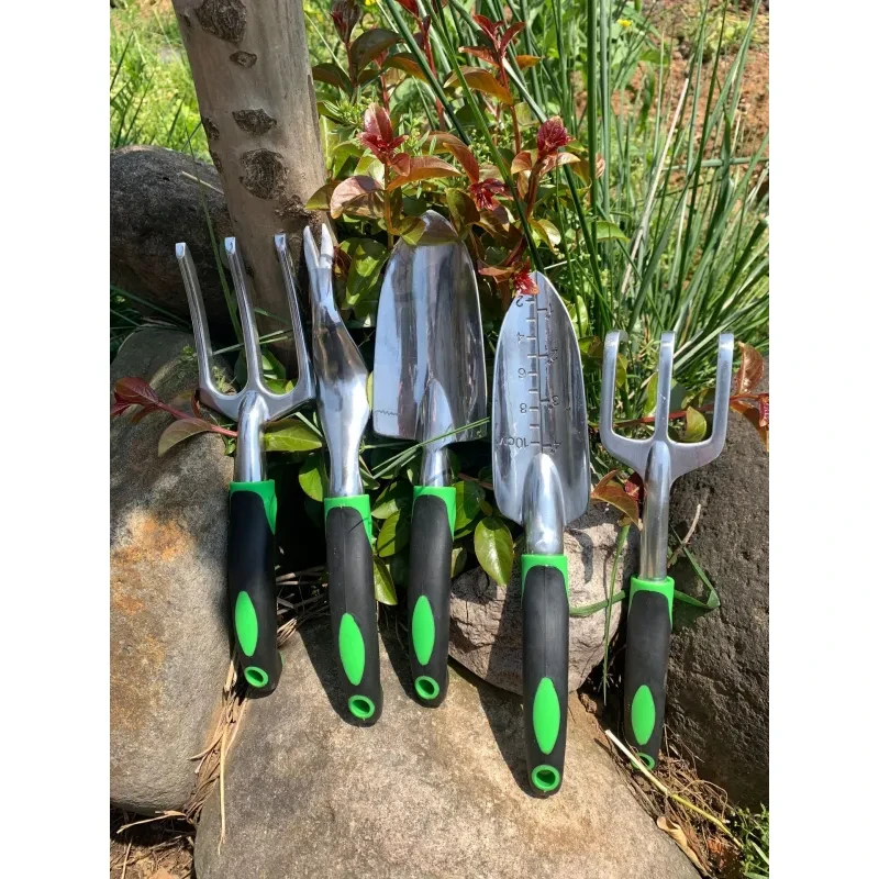 Garden Supplies 9-piece Aluminum Alloy Set, Silicone Two-color Handle Shovel Gardening Tools