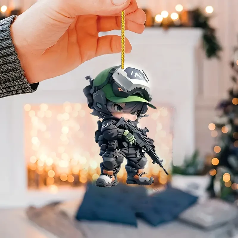 6pcs Cartoon Special Forces Acrylic Keychain Set - 2D Military Charms for Cars, Phones, & Bags