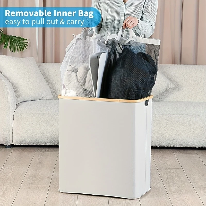 3pcs Set White Double-Bag Laundry Basket with Lid