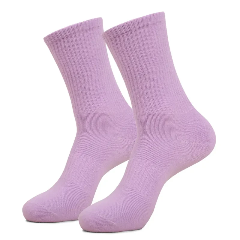 Mid-calf Combed Cotton Athletic Socks Sweat-absorbent Breathable High-pass Non-stuffy Men And Women Sports And Leisure Socks Purple