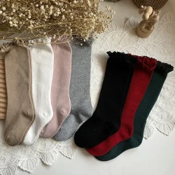 Mid-calf Lace Combed Cotton Baby Socks Red