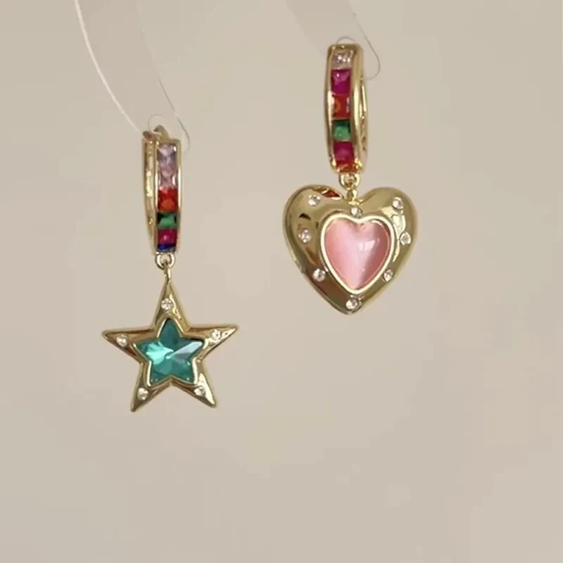 Personality Retro Dopamine Color Stars Heart Ear Clip