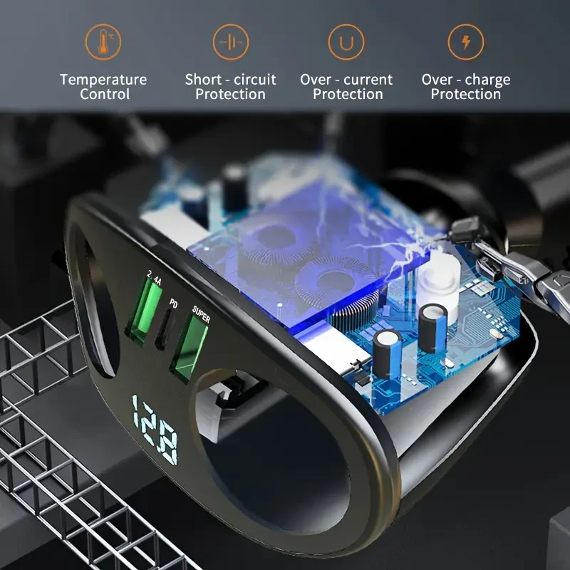 YiXingjia 5-in-1 USB Car Charger with PD Fast Charge Port