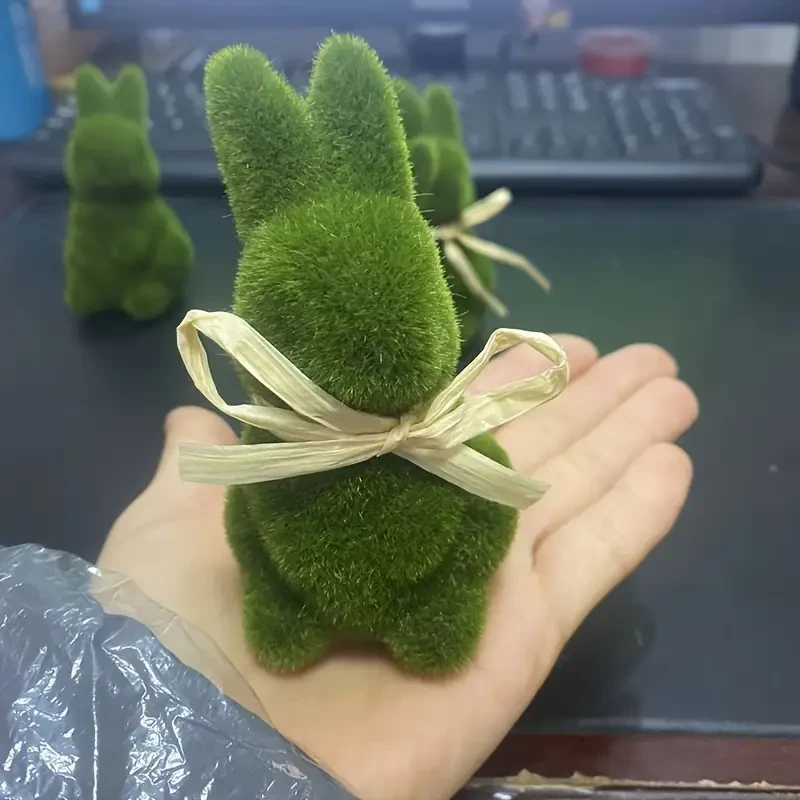 Easter Decoration Bunnies: Moss-Finished Resin Rabbit Figurine