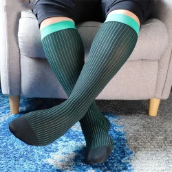 Long Tube Color Striped Men's Nylon Stockings Green Stripes