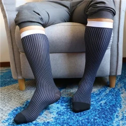 Long Tube Color Striped Men's Nylon Stockings White Stripes