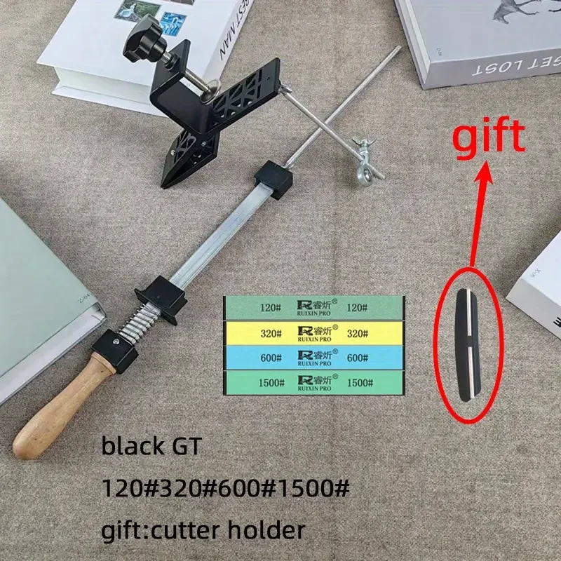 Black GT Kitchen Tool Accessories Fixed Angle Sharpener with Fine Sharpening Stone