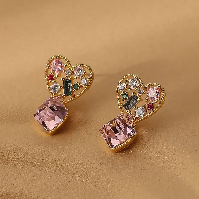 New Retro Love Color Zircon Earrings
