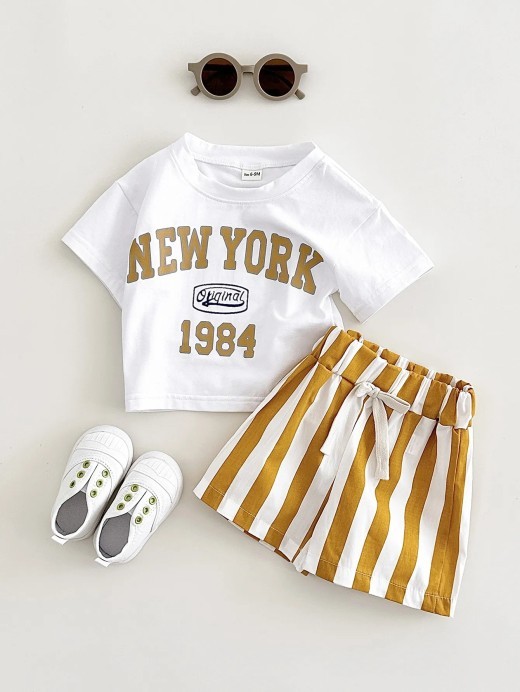 Children's Summer T-shirt Suit Letter Printing