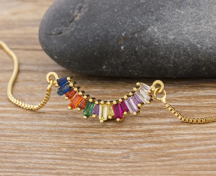 Design Geometric Rainbow Inlaid Zircon Pendant