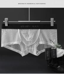 Personality Ice Silk U Convex Low Waist Thin Transparent Sexy Mesh Breathable Briefs