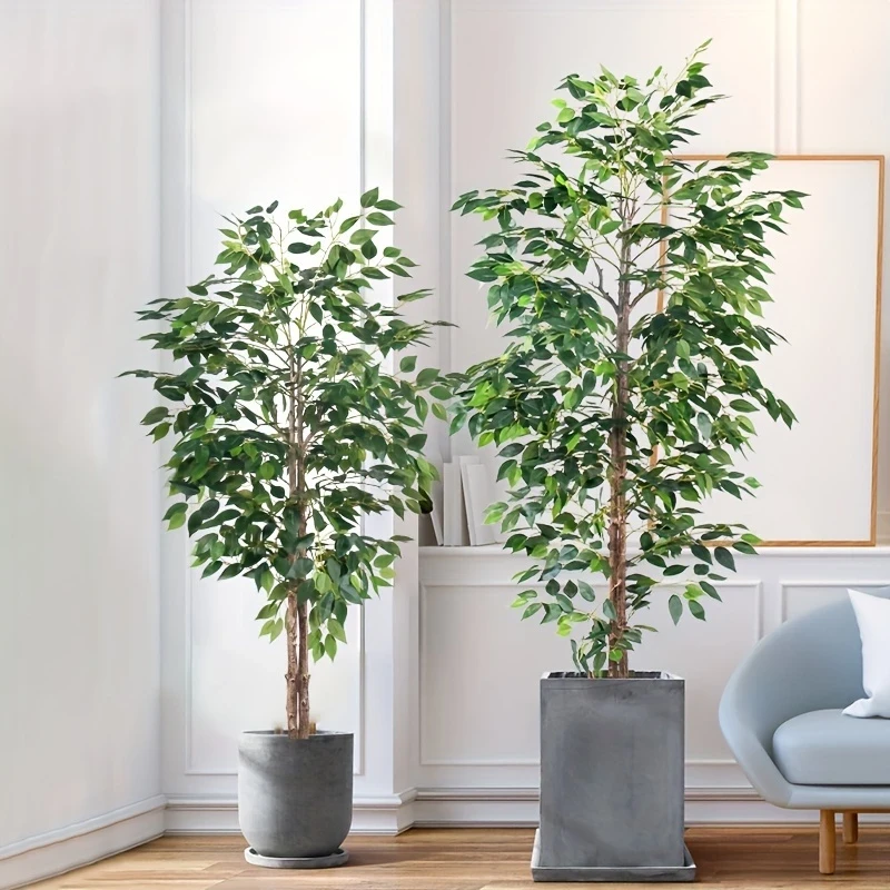 1pc Artificial Ficus Tree - Realistic Trunk, Decor for Wedding, Engagement, Housewarming, Anniversary, New Year, Christmas, Halloween, Thanksgiving - Floor Standing, No Container Included, Artificial Tree for Home Decor