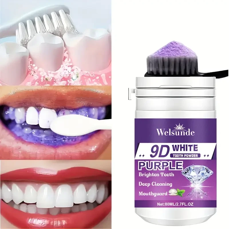 2pcs WELSUNDE 9D White Purple Teeth Whitening Powder