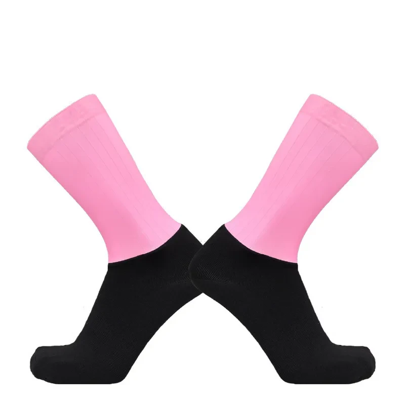 Men's And Women's Non-slip Silicone Cycling Socks Pink Black