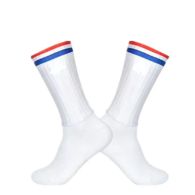 Men's And Women's Non-slip Silicone Cycling Socks Striped Red And Blue