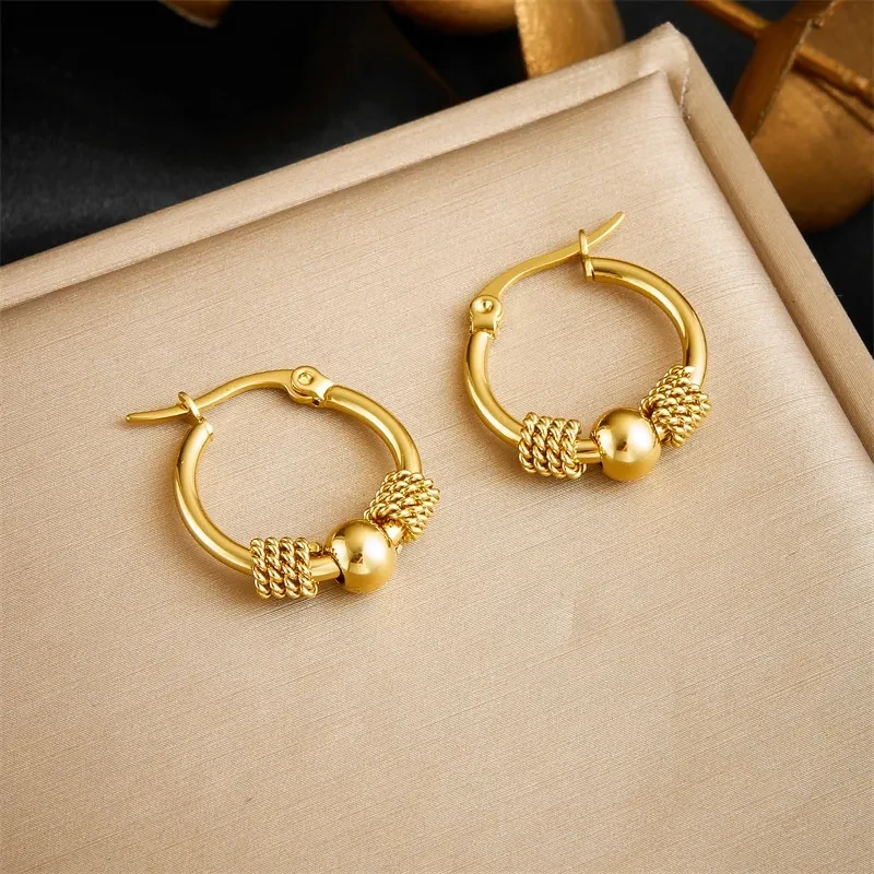 Round Geometric Beaded Earrings Stylish Retro Minimalism