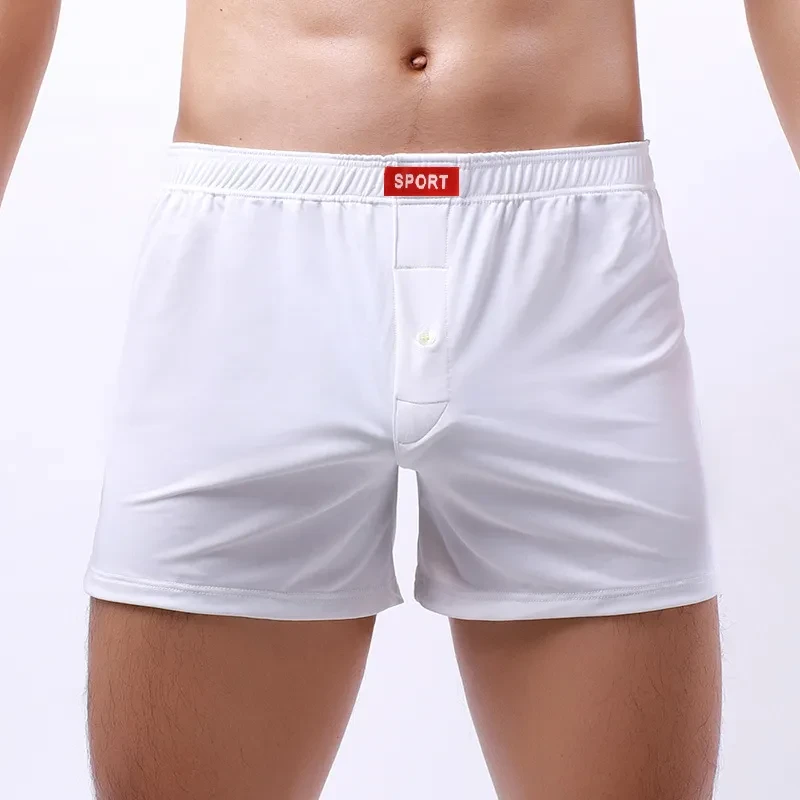 Loose Men's Underwear Breathable Fabric Silky Boxers White