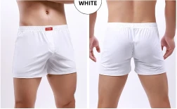 Loose Men's Underwear Breathable Fabric Silky Boxers White