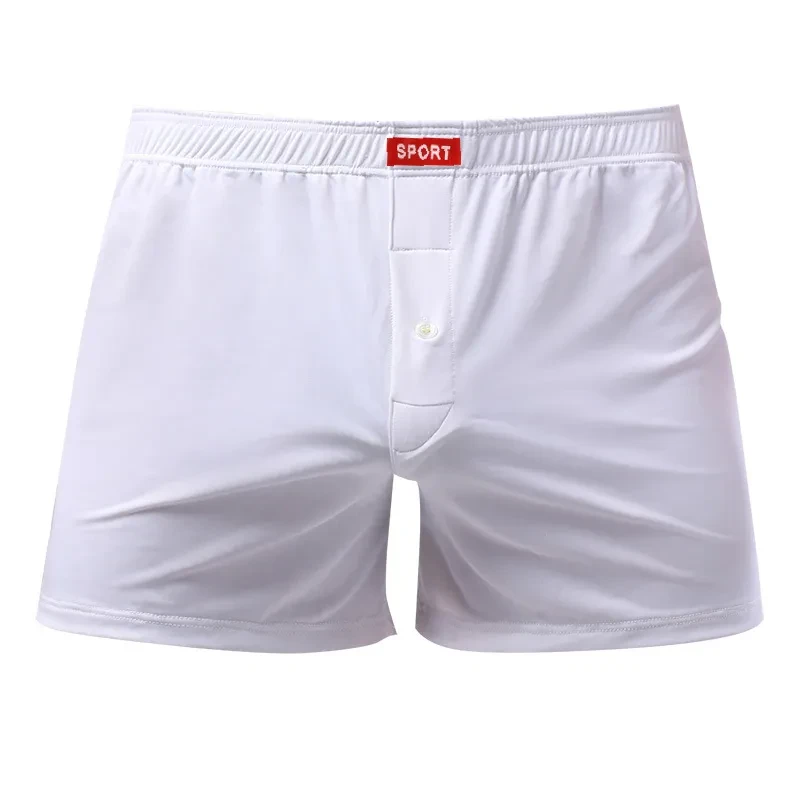 Loose Men's Underwear Breathable Fabric Silky Boxers White