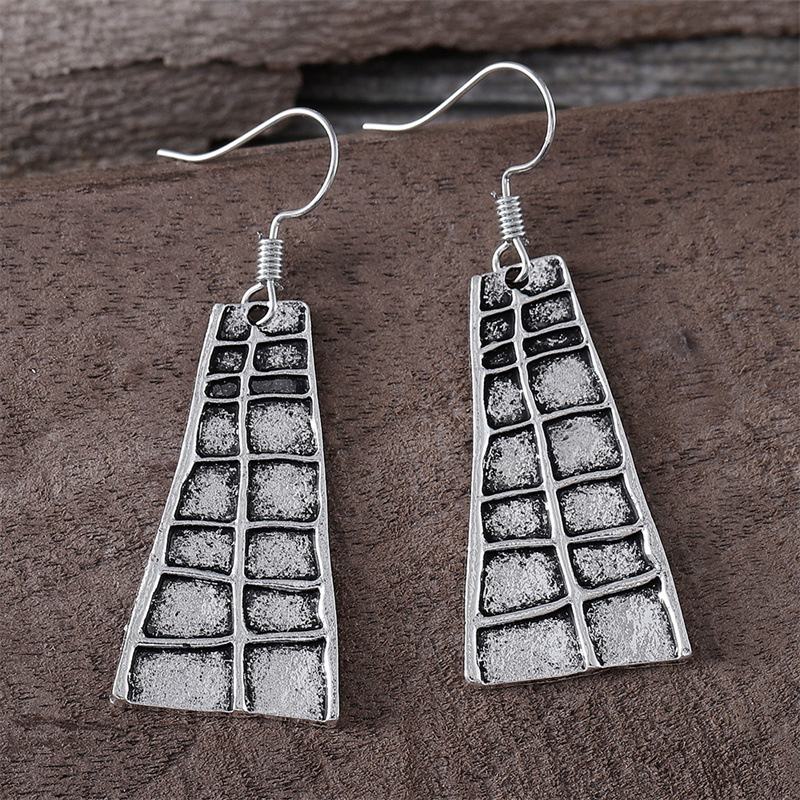 Vintage Distressed Trapezoid Plaid Pendant Earrings