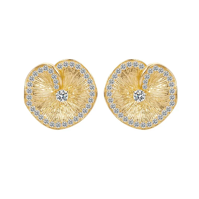 S925 Sterling Silver Lotus Leaf Pleated Texture Ear Studs