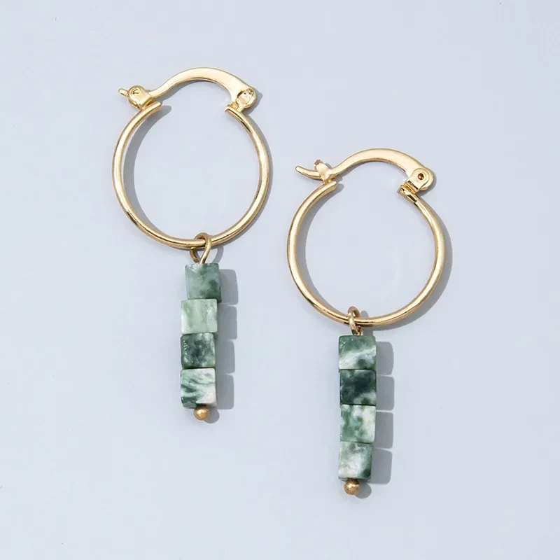 Retro Fashion Broken Malachite Green Natural Stone Earrings