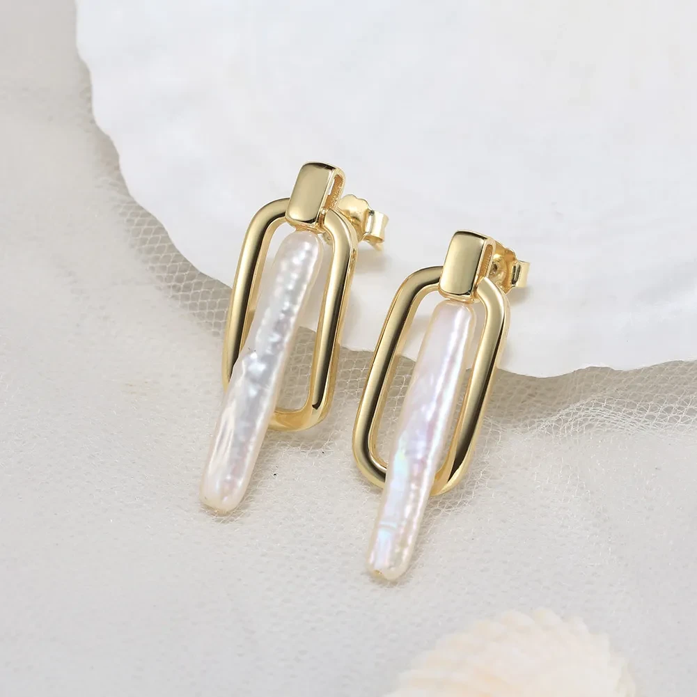 Sterling Silver Irregular Pearl Gold Earrings