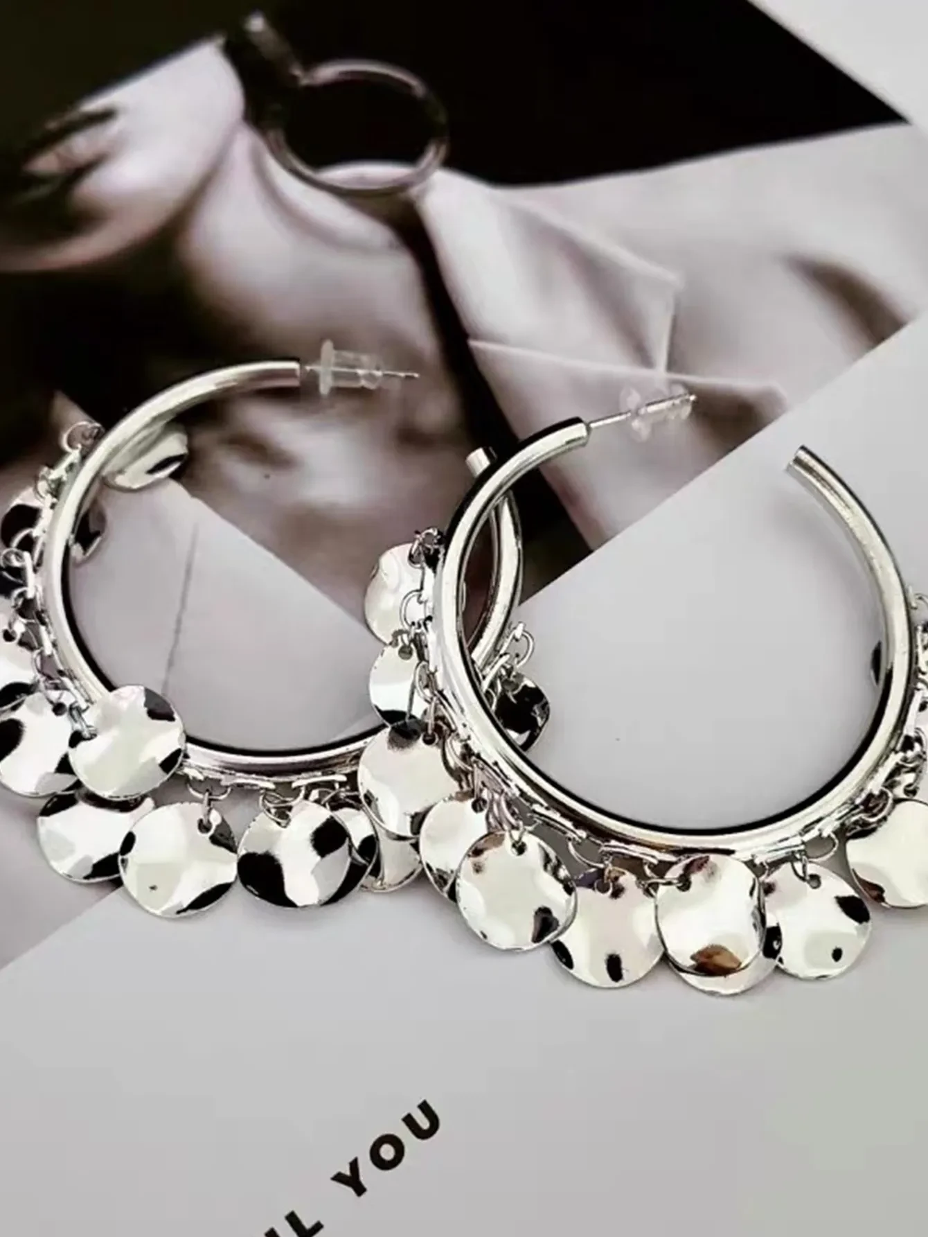 Metal Glossy Wafer Tassel Earrings