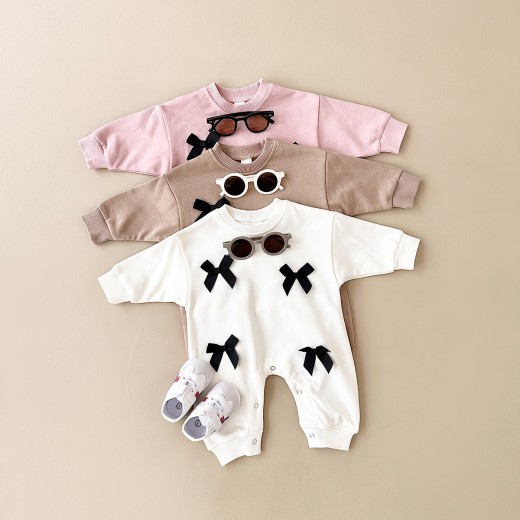 Girls' Fashion Personalized Bow Round Neck Jumpsuit