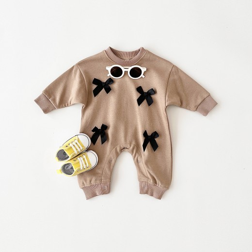 Girls' Fashion Personalized Bow Round Neck Jumpsuit