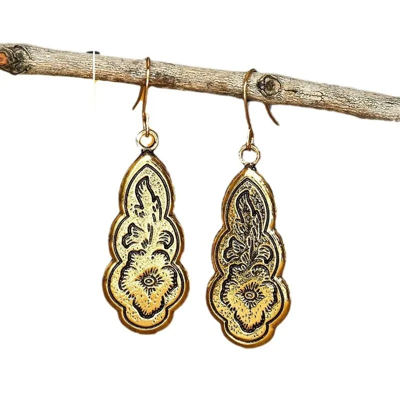 Carved Flower Pendant Earrings For Women