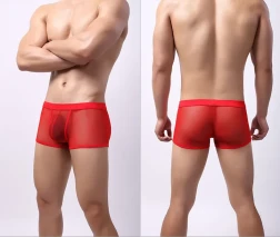 Men's Underwear Mesh Mesh Breathable Boxers Low Waist Transparent Boxers Youth Cool Shorts Lotus Pink