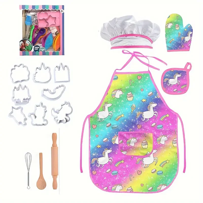 Unicorn Apron Set with Gloves, Chef Hat, and Baking Tools