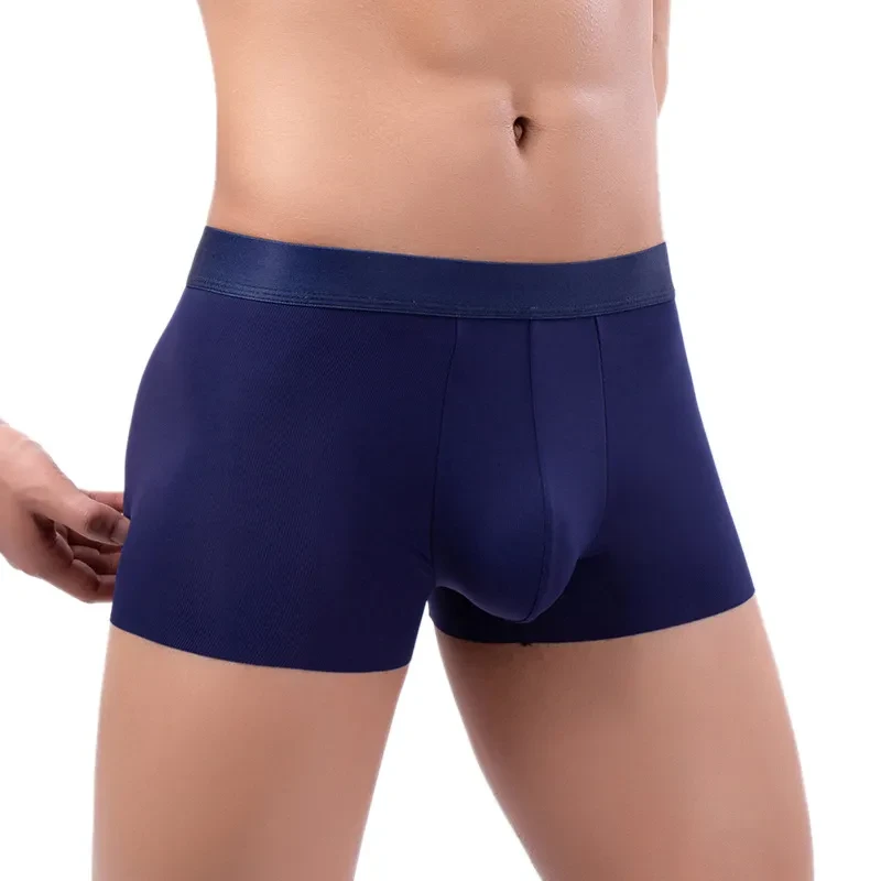 Ice Silk Underwear Men's Casual Cut Boxers Seamless Close-fitted And Comfortable Modal Mid-rise Pants Sapphire Blue