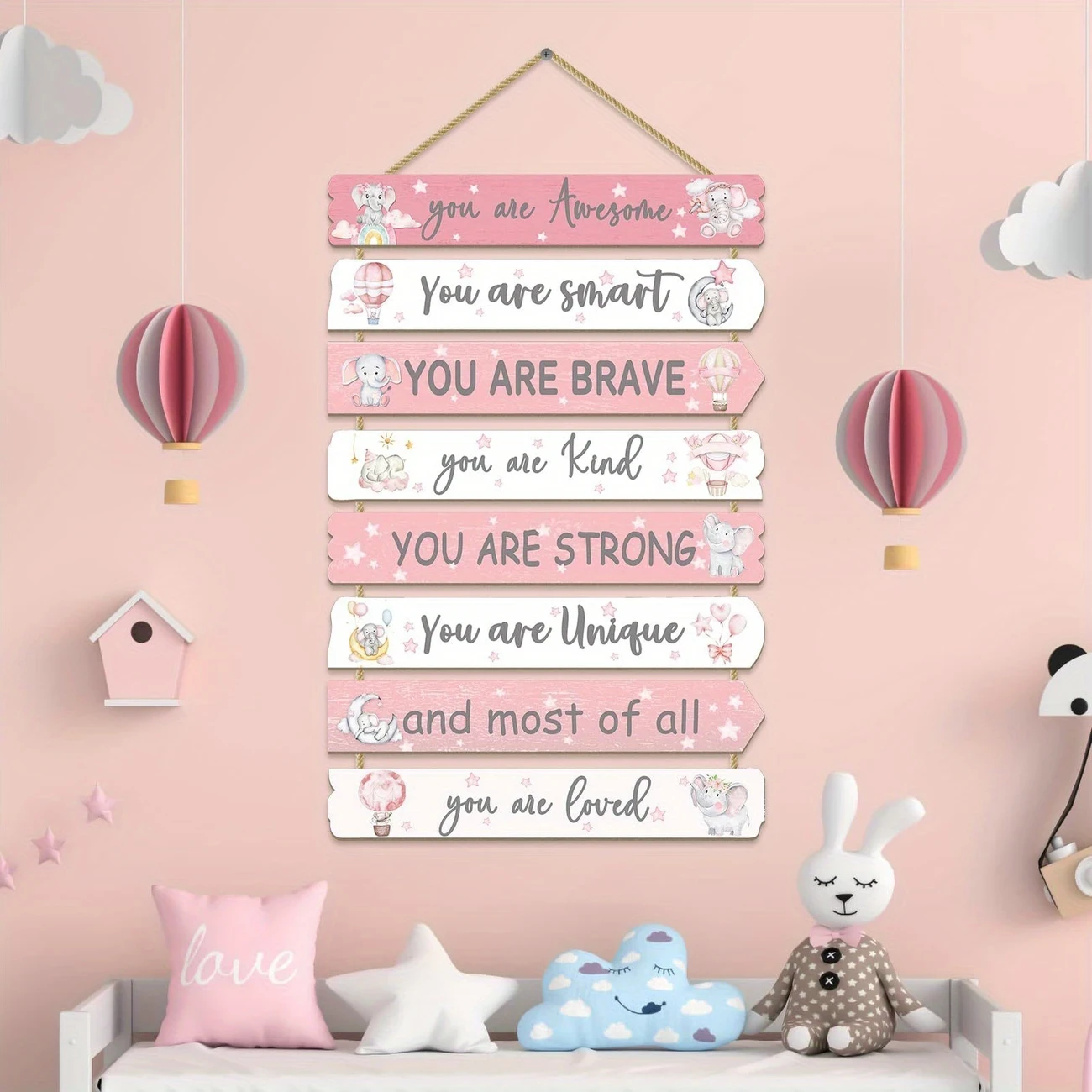 8pcs Elephant Motivational Quote Wooden Wall Hanging Signs
