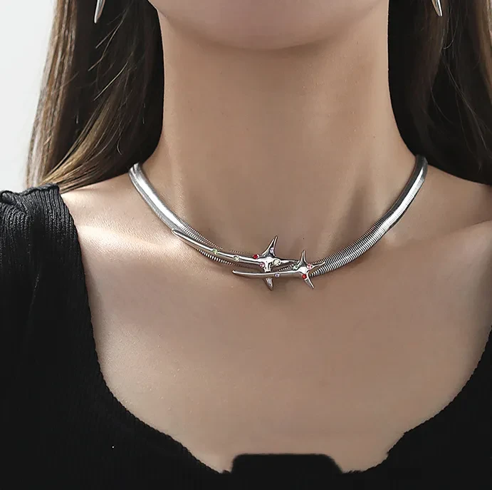 Colored Zirconia Four Star Pendant Necklace