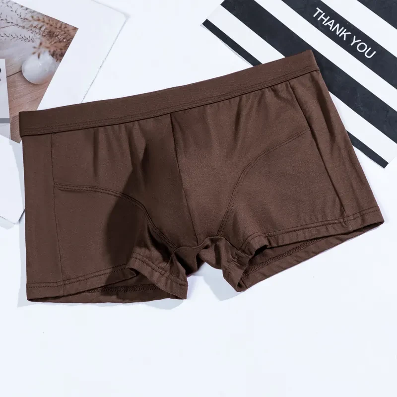 Men's Underwear Solid Color Boxers Breathable U Convex Coffe
