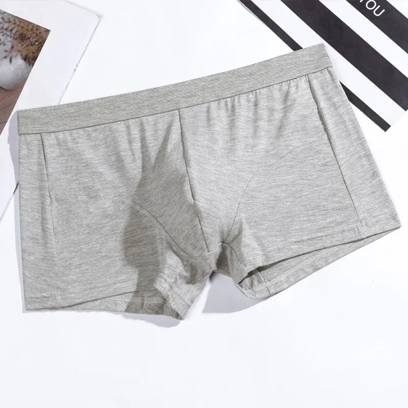 Men's Underwear Solid Color Boxers Breathable U Convex Light Gray