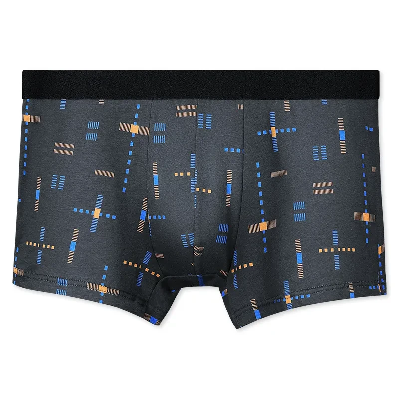 Breathable Printed Summer Thin Plus Size Men's Cotton Antibacterial Boxers Shorts Gray