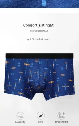 Breathable Printed Summer Thin Plus Size Men's Cotton Antibacterial Boxers Shorts Royal Blue