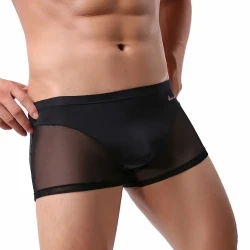 Nude Feel Comfortable Men's Stitching Thin Ice Silk Boxers Black