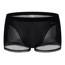 Nude Feel Comfortable Men's Stitching Thin Ice Silk Boxers Black